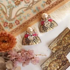 ゴールデン刺繍リボンピアスイアリング