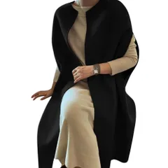☆ ブラック ☆ ケープ風 ジャケット kcoat900 ケープ ジャケット コート レディース ロング ポンチョ ベスト ジレ マント ショール ロングコート Aライン 無地 テントシルエット ドロップショルダー きれいめ 暖かい あたたかい あったか 防寒