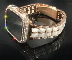GimelZayinセット アップルウォッチ ステンレスベルト キラキラ　カバー　ケース  ホワイト ローズゴールド メンズ レディース 40mm 41mm 44mm 45mm 46mm 42mm 49mm Apple Watch バンド