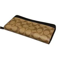 美品 COACH コーチ アコーディオン ウォレット シグネチャー キャンバス ラウンドジップ 長財布 F58112 ブラウン×ブラック メンズ レディース 古着 中古 USED