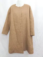 ■ PLST プラステ ノーカラー ウール 長袖 コート サイズM ブラウン レディース P  【1406240023585】