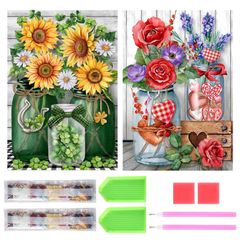 【迅速発送】サムコス ダイヤモンドの絵画 ダイヤモンドアート キット 2個セット 暇つぶし おしゃれ かっこいい 全面貼り付け ハンドメイド 初心者 DIY 花 手芸キット 家の装飾 (花1)