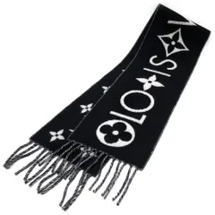 【中古 美品】ルイヴィトン LOUIS VUITTON マフラー モノグラム インフィニティ M92428 カシミヤ ノワール ブラック イタリア製 白 黒 モノクロ 防寒 カシミア