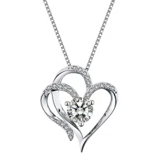 【在庫処分】誕生日 オープンダブルハート形5Aジルコニアペンダントアクセサリー プレゼント チェーンシルバー925 レディース 女性 ネックレス ジュエリー スワロフスキー