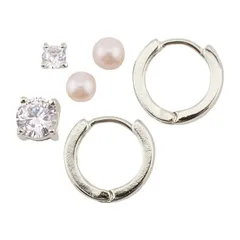 ピアス レディース イミテーションパール キュービックジルコニア フープピアスのお買い得セット サージカルステンレス製ポストで低金属アレルギーで安心 メール便 送料無料 秋冬 大人気