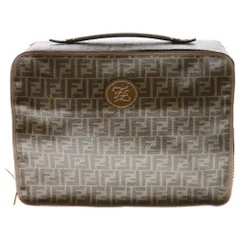 FENDI (フェンディ) ラベルボストンバッグ コーティングキャンバス ブラウン ズッカ柄 折り畳み式2WAYショルダー 7VV138