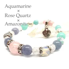 ローズクォーツ アクアマリン ＬＯＶＥチャーム デザインブレスレット 『天然石のお店アクアストーンズ』