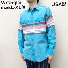 ラングラー Wrangler ロングスリーブシャツ ボーダー柄 長袖 USA製 70128ZW L-XL位 ライトブルー×ピンク×ホワイト