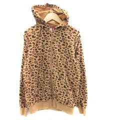 ベビードール BABYDOLL ジャケット パーカー ミドル丈 ジップアップ ロゴ ヒョウ柄 レオパード柄 S 茶色 ブラウン 黒 ブラック /HO49