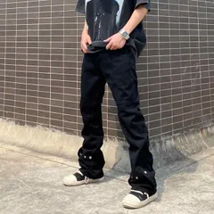 秋冬 コーデ メンズ  服 シンプル ファッション オシャレ 大人 かっこいい 大きいサイズ ストリート 紳士服  アメリカン ストリート ボタン ジーンズ ストレート スタック カジュアル フレア 白 長ズボン