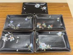 美濃焼 京窯 長方皿 5枚セット 花模様 焼き魚皿 和食器