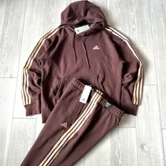 タグ付き未使用品 adidas パーカー セットアップ M ブラウン スウェット アディダス フーディー プルオーバーパーカー  茶色 上下セット