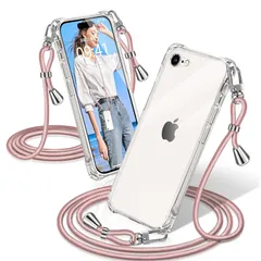 XIOYATY iPhone SE3 ケース 2022 第3/2世代 クリア iPhone8 ケース iPhone7 ケース クリア ショルダー アイフォンSE3/SE2/8/7 カバー 耐衝撃 スマホケース 透明 織りストラップ付き 肩がけ 首掛け 紐付 0