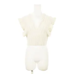 グレイル GRL ベスト ビスチェ ニット プルオーバー Vネック カシュクール フリル ケーブル編み F ライトベージュ /AH9