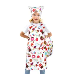 [BIGHAS] キッズ エプロン 三角巾 巾着バッグ 3点セット 子供 着脱簡単 恐竜 小学生 ネームタグ付き ホコリが付きにくい