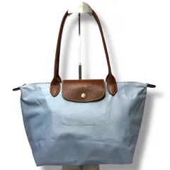 LONGCHAMP ロンシャン ハンドバッグ ル・プリアージュオリジナル ナイロン×レザー ライトブルー×ブラウン 折りたたみ バッグ