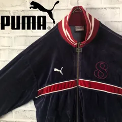 PUMA⭐️トラックジャケット/ジャージ L 刺繍プーマロゴ vintage ベロア ネイビー×エンジ