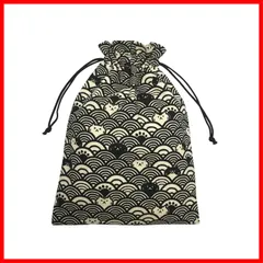 【★送料無料★】巾着 御朱印帳入れ 日本製 小物入れ 裏地付 猫柄 和雑貨 和柄 巾着袋 ki-155 (02 青海波ネコ 黒)