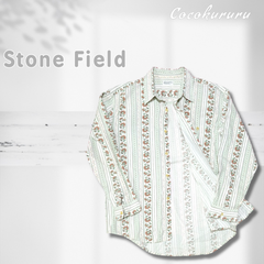 春の古着コーデに！　Stone Fieldシャツ　柄シャツ　サイズ L　送料無料　即日発送　ショップをフォローでお得なクーポン発行してます！