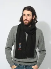 POLO RALPH LAUREN (ポロラルフローレン) ベア刺繍 ニット マフラー RLPC1036F4 メンズ (ブラック)