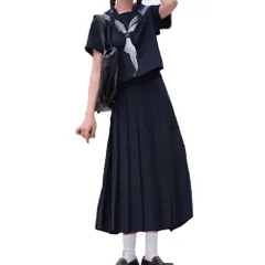 新品 [City Sea Sky] セーラー服 大きいサイズ 長袖 紺色 本格制服 コスプレ 人気 女子制服 5xl 半袖 女子高生 可愛い ロングスカート 5点セット JK 学生服 前開き スケバン風 紺三本 ハロウィン仮装 学ラン 文化祭 学園祭