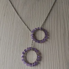 NO34 スワロフスキーのダブルリングネックレス・パープル・70cm