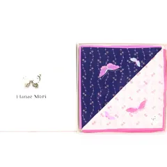 ハナエモリ ハンカチ 未使用 2枚入り 花柄 蝶 綿100％ ブランド 小物  レディース HANAE MORI 森英恵 【中古】