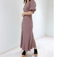 SNIDEL スナイデル フロントボタンニットワンピース ONESIZE ニットワンピース ロングワンピース 半袖 フロントボタンワンピース ピンク系 レディース 春 ゴーゴー古着マルイ北千住店 鴻草425 ☆