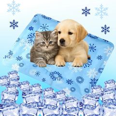 ひんやりマット 冷却マット 防水 雪花柄 ブルー 50×40cm クールマット 冷感 犬・猫 マット 雪華模様 ペット