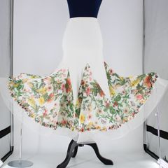 【社交ダンス衣装】ホワイト×草花柄 gentil ジャンティ スカート フリル レース 白 花柄 緑 黄色 赤 ボリューム ストレッチ