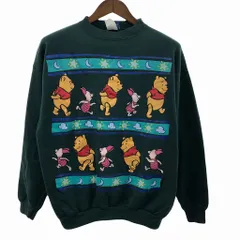 90年代 USA製 Disney ディズニー くまのプーさん ピグレット スウェット キャラクター グリーン (メンズ L) 中古 古着 P0367