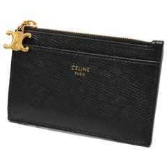 セリーヌ/CELINE　ジップ付き カードホルダー トリオンフ チャーム / コイン カードケース　10M08　グレインドカーフスキン　ブラック【中古】　S-158673