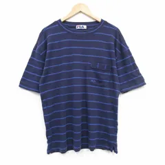 XL/古着 フィラ FILA 半袖 ビンテージ Tシャツ メンズ 90s ワンポイントロゴ 胸ポケット付き クルーネック 紺 ネイビー ボーダー spe 25sep