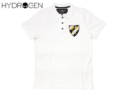 100%本物保証ペルレイ ハイドロゲン ポロシャツ HYDROGEN 190054 WHITE CREST POLO クレスト 紋章 ワッペン付き メンズ向け ホワイト 半袖 ポロシャツ メンズMサイズ