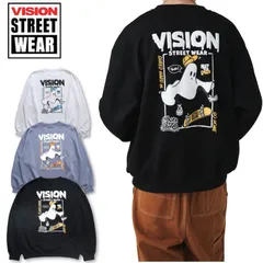 新品 メンズ ヴィジョン ヴィジョンストリートウェア VISION STREET WEAR 長袖 スウェット トレーナー ゴースト おばけ お化け オバケ 発泡プリント オーバーサイズ ゆったり レディース ユニセックス 白 ホワイト ブルー 黒 ブラック