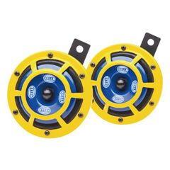訳あり/現品限 HELLA シャープ ツイン トーン ディスク タイプ ホーン 高音＋低音2個入り 12V車専用