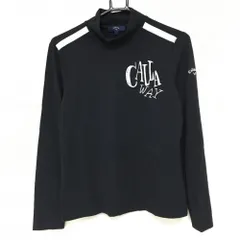 キャロウェイ 長袖ハイネックシャツ 黒×ライトグレー ロゴプリント 袖刺しゅう  レディース L ゴルフウェア Callaway