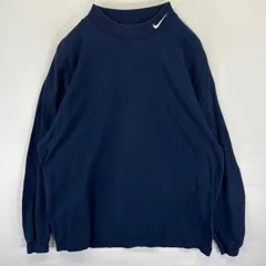 古着 90's/90年代 ナイキ NIKE USA製 長袖Tシャツ ロンT ハイネック 襟ワンポイントロゴ刺繍 大きいサイズ XL  ネイビー メンズ