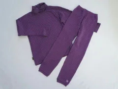 ★5 新品 未使用 エーグル aigle アウトレット 子供服 男の子 女の子 約 120cm 長袖 プルオーバー スパッツ 2点 セット セットアップ ボーダー 紫 グレー タートルネック 秋 冬 ボーイズ ガールズ キッズ 【中古】