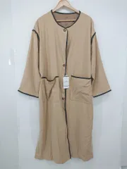 ◇ ◎ ●未使用● Aunt Marie's パイピング ビッグシルエット 長袖 ノーカラー コート サイズF ベージュ レディース P  【1308090003093】