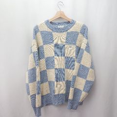 ◇ ⊇ WHO'S WHO gallery チェック柄 ミドルゲージ 長袖 ニット サイズF アイボリー ライトブルー系 レディース E  【1506190012254】