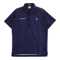サイズ：L LE COQ GOLF ルコックゴルフ  半袖ポロシャツ ボタンダウン 総柄 ネイビー系 [240101500075] ゴルフウェア メンズ ストスト