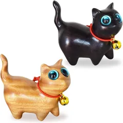 penogo 可愛い癒しネコちゃん 2個セット 猫 置物 雑貨 グッズ インテリア 幸運 プレゼント 女性 シンプル 手のひらに乗るサイズ(黒色 + 茶色,  ちょこんとセット)