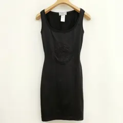 ヴェルサーチ ヴェルサーチェ VERSACE MARE メデューサ 刺繍 ヴィンテージ ジャージー ワンピース ノースリーブ タイト ボディコン ミニ丈 40 ブラックのサムネイル