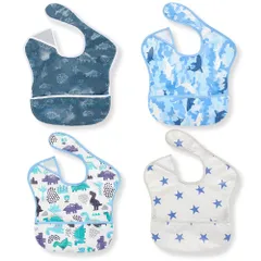 新品 [TSD] 食事用エプロン ベビーエプロン 離乳食エプロン 防水 軽量 名前入 ポケット付き 柔らかい ベビービブ 4枚セット 子供 保育園用 女の子 男の子 お食事スタイ