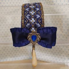 Fairy Mead◆インド刺繍リボン ドロップビーズ　カチューシャ◆ネイビー 青◆クラシカルロリィタ