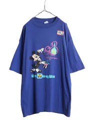 【お得なクーポン配布中!】 デッドストック 90s USA製 ディズニー オフィシャル ミッキー プリント 半袖 Tシャツ メンズ XL 程/ 新品 90年代 オールド キャラクター 青