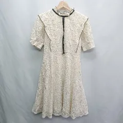 ◇ An MILLE レース リボン付き 半袖 膝丈 ワンピース サイズM ベージュ ブラック レディース E  【1406180105464】