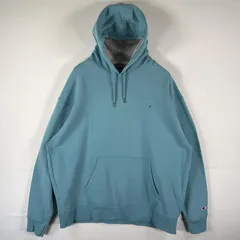 古着 チャンピオン Champion パーカー スウェット フーディ 大きいサイズ プルオーバー  ワンポイントロゴ刺繍 XXL  水色 メンズ
