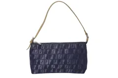 極美品 FENDI フェンディ ハンドバッグ ズッキーノ ワンショルダーバッグ ネイビー コットンキャンバス レザー シルバー金具 中古 4c075367のサムネイル